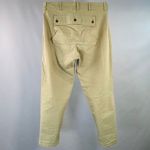 NIGEL CABOURN Size 34 Green Olive Twill Cotton Linen Button Fly Casual Pants - Picture 2 of 6